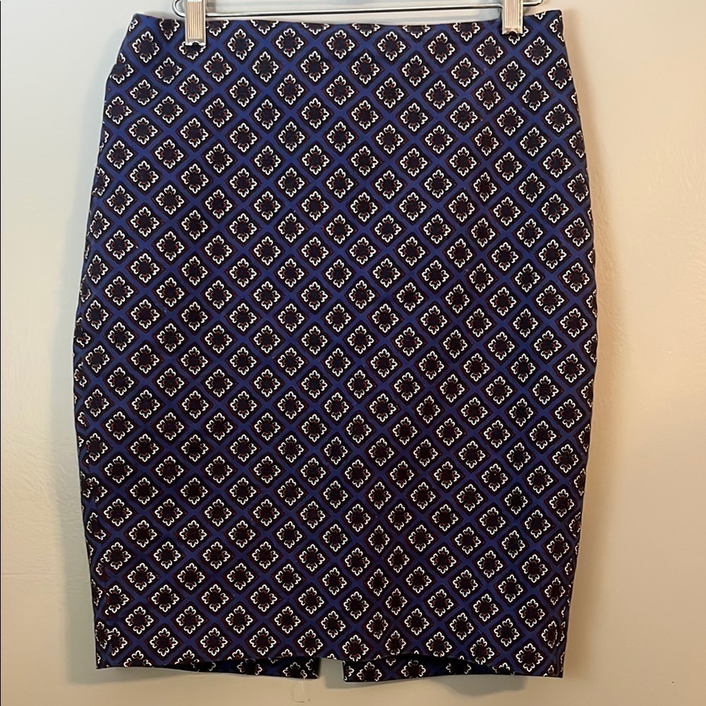Express Blue with Red/White Geometric Print Lined Pencil Skirt Size 8
